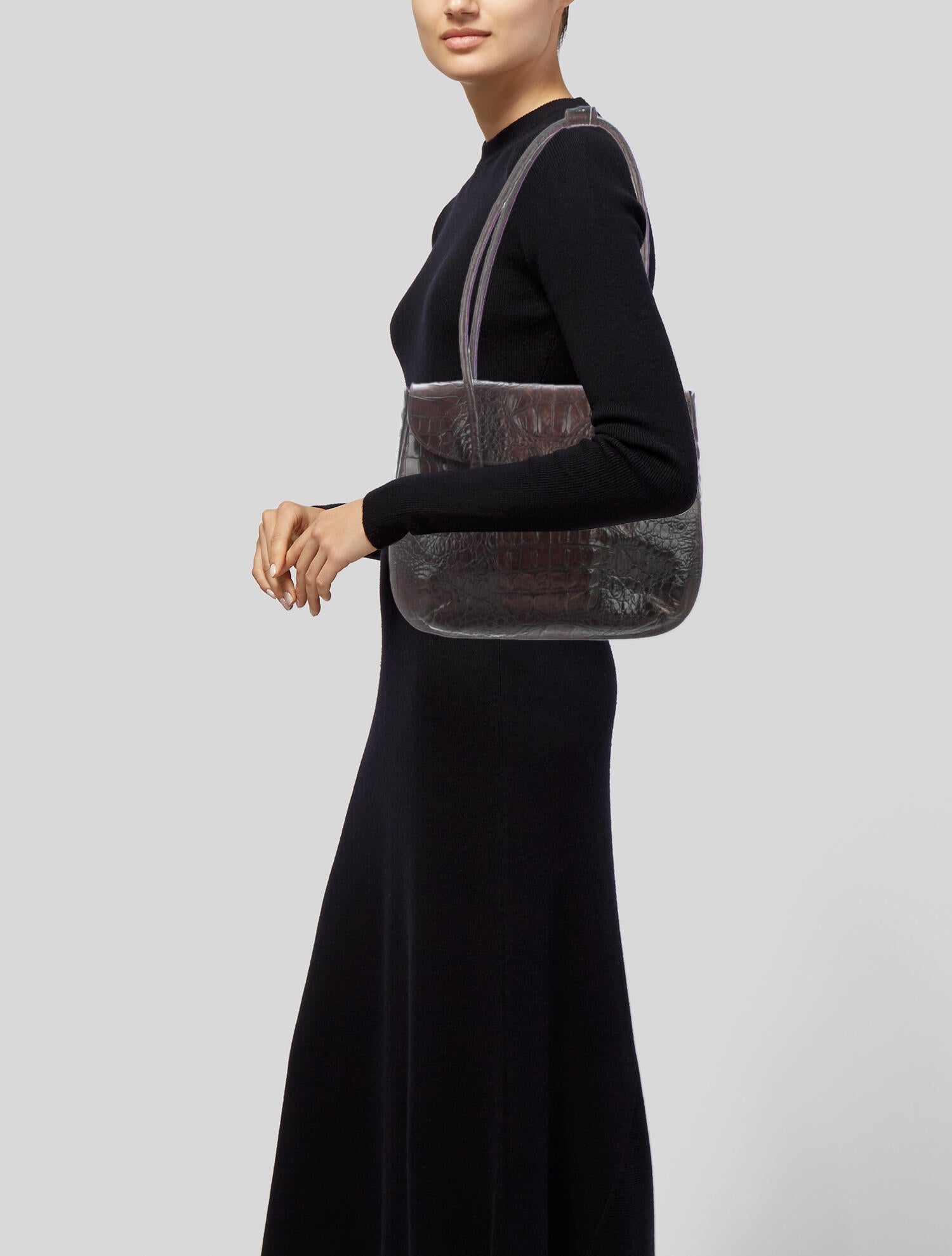 Joan & David Crocodile Shoulder Bag - Brown Shoulder Bags