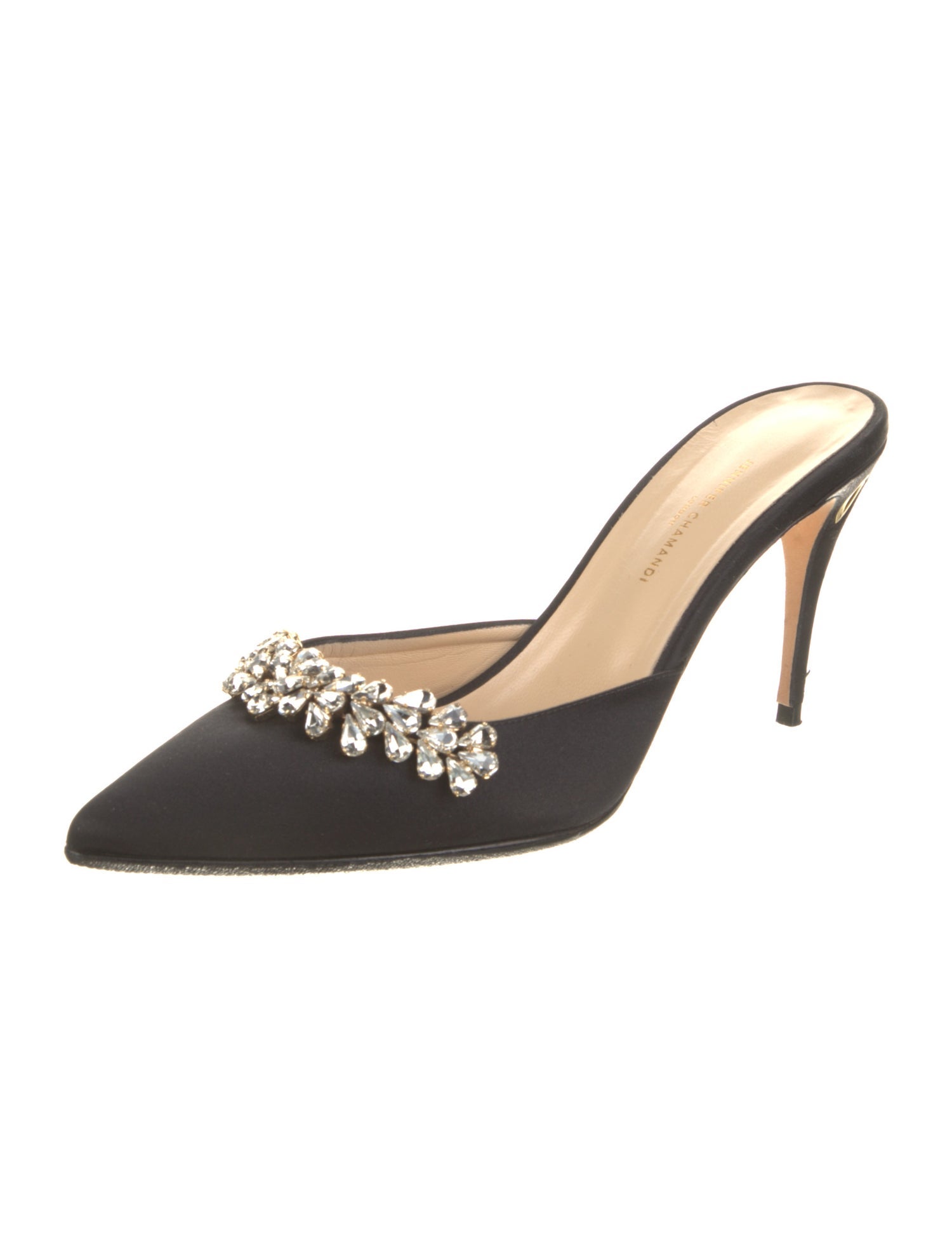 Jennifer Chamandi Satin Crystal Embellishments Mules