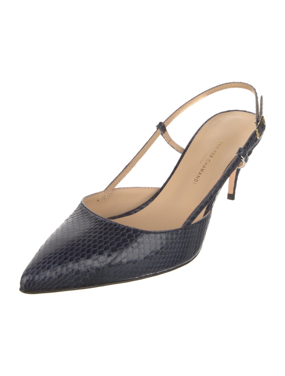 Jennifer Chamandi Python Slingback Pumps Blue Lea… - image 2
