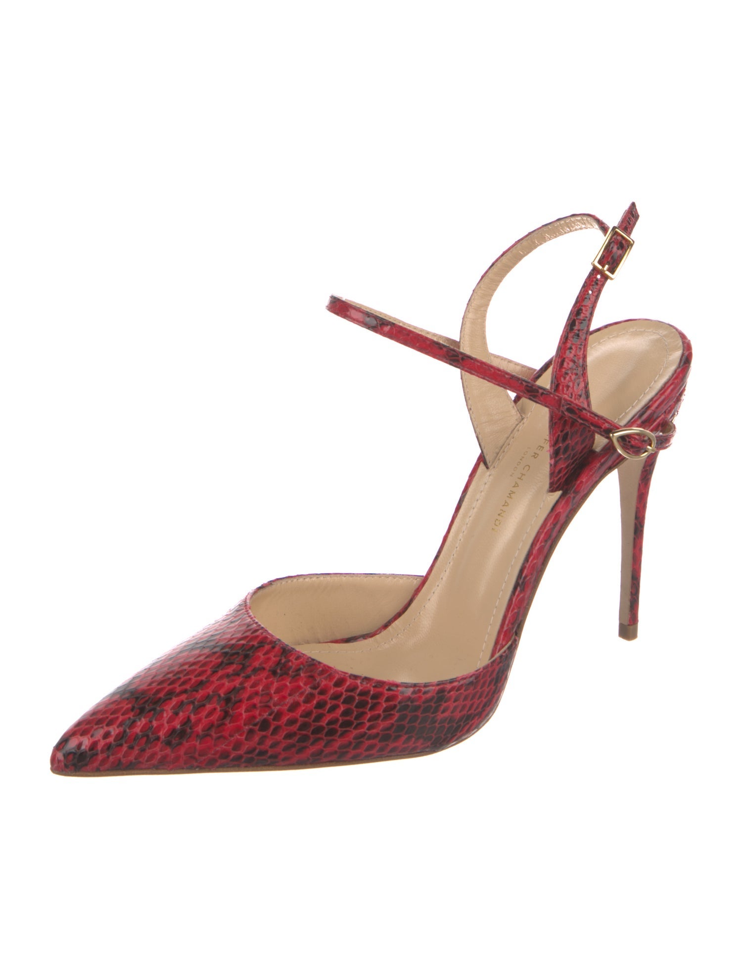 Jennifer Chamandi Snakeskin Animal Print Slingback Pumps