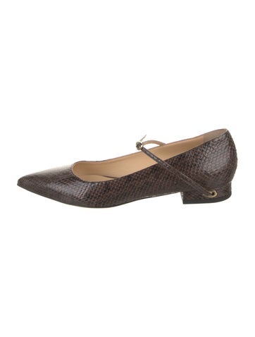 Pre-owned Jennifer Chamandi Snakeskin Animal Print Flats In Brown