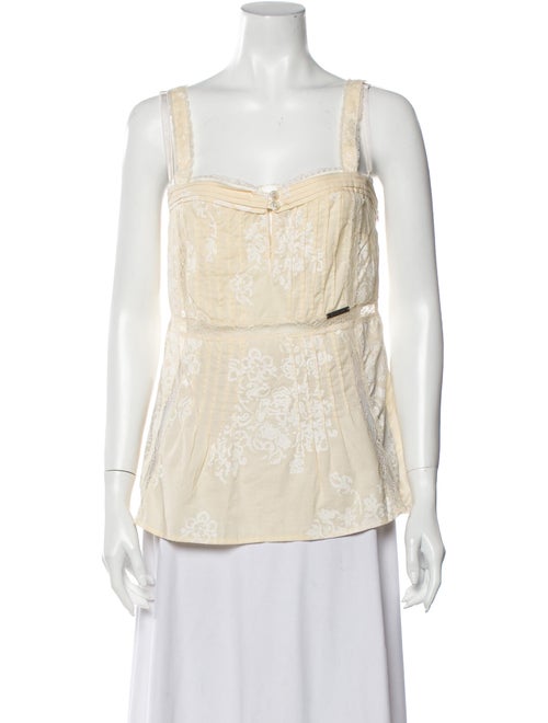John Galliano Floral Print Square Neckline Blouse