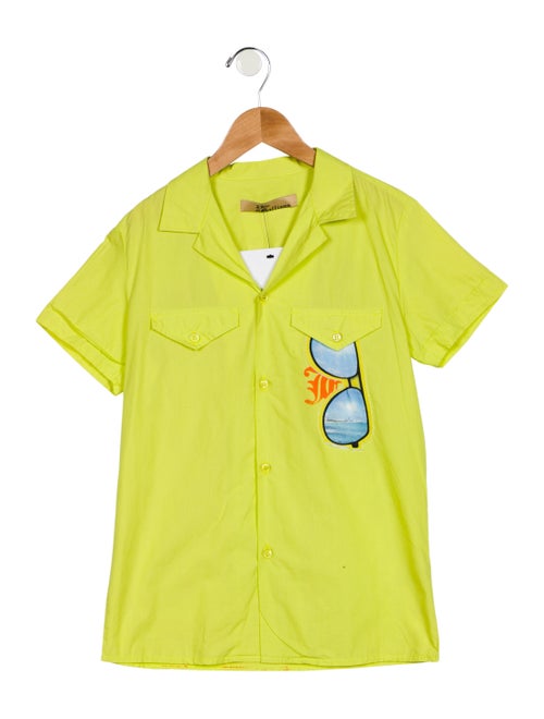 John Galliano Notch-Lapel Button-Up Top Chartreuse