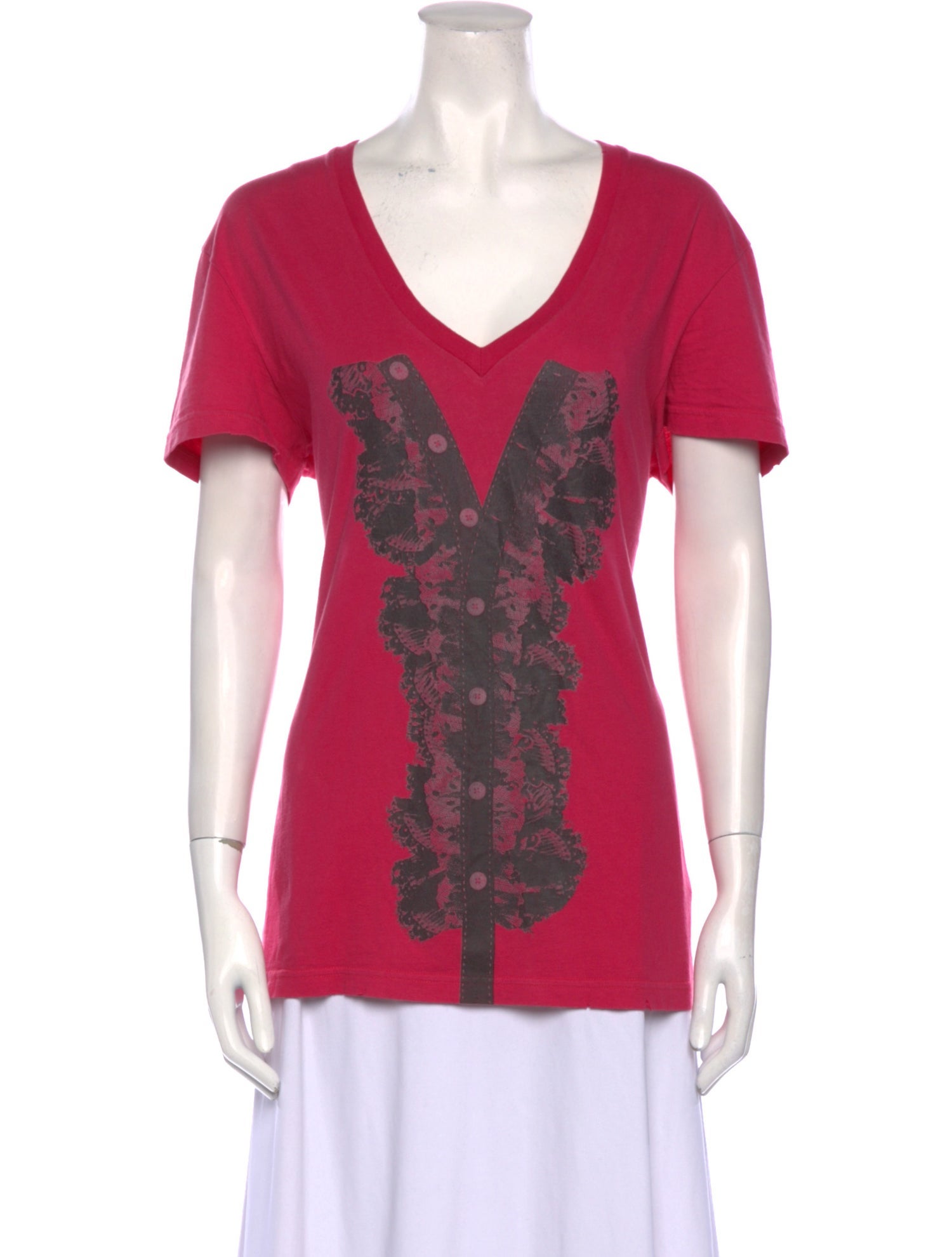 John Galliano Graphic Print V-Neck T-Shirt