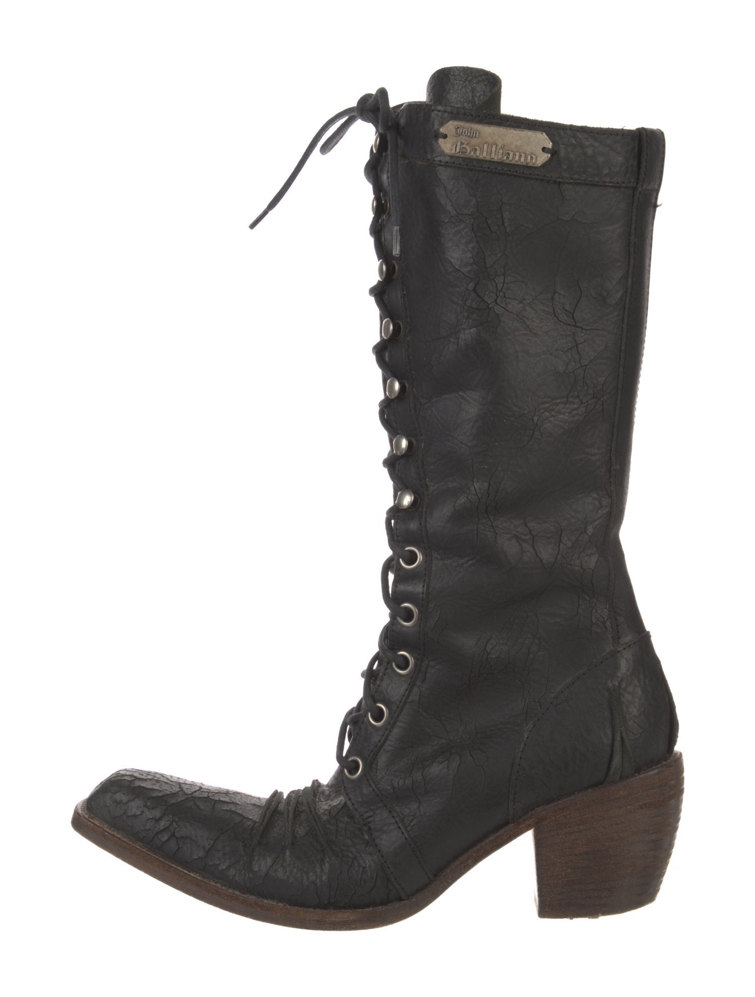 John Galliano Leather Colorblock Pattern Lace-Up Boots