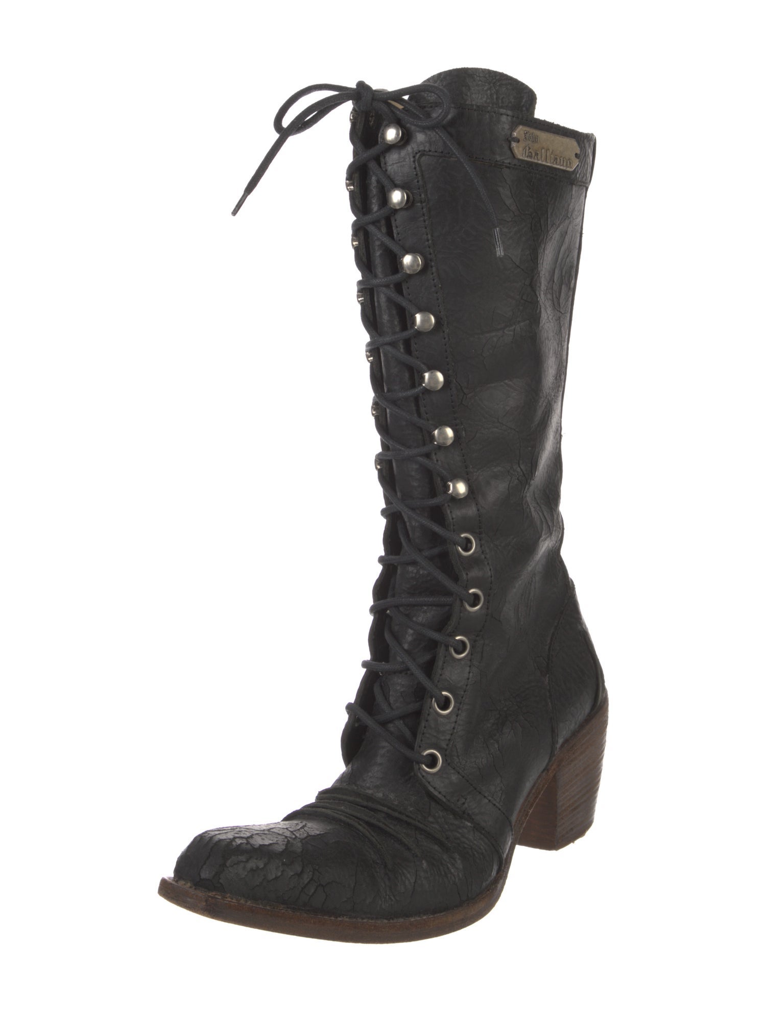 John Galliano Leather Colorblock Pattern Lace-Up Boots