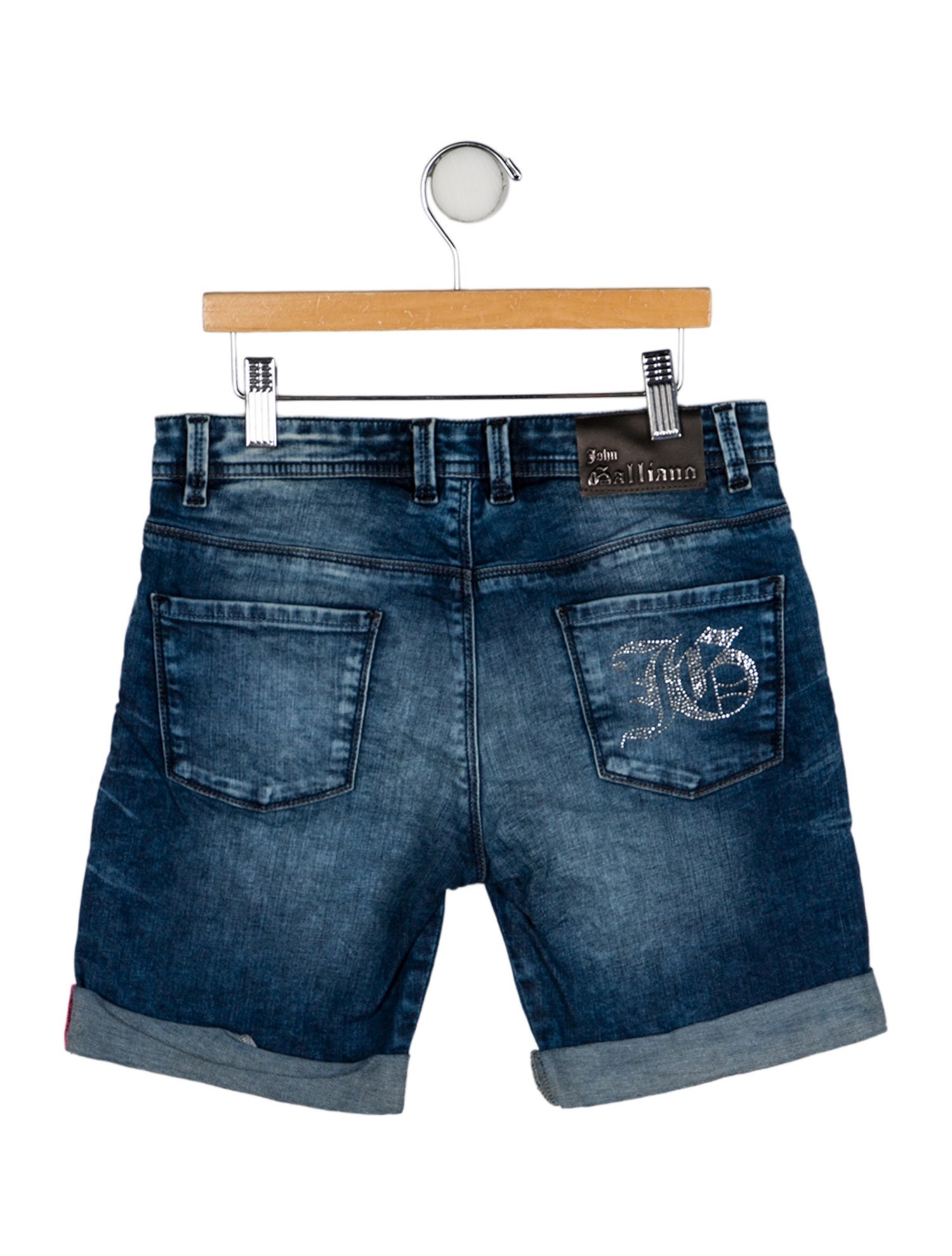 John Galliano Girls' Crystal Accent Denim Shorts
