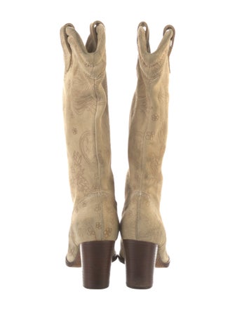 John Galliano Suede Colorblock Pattern Western Boots