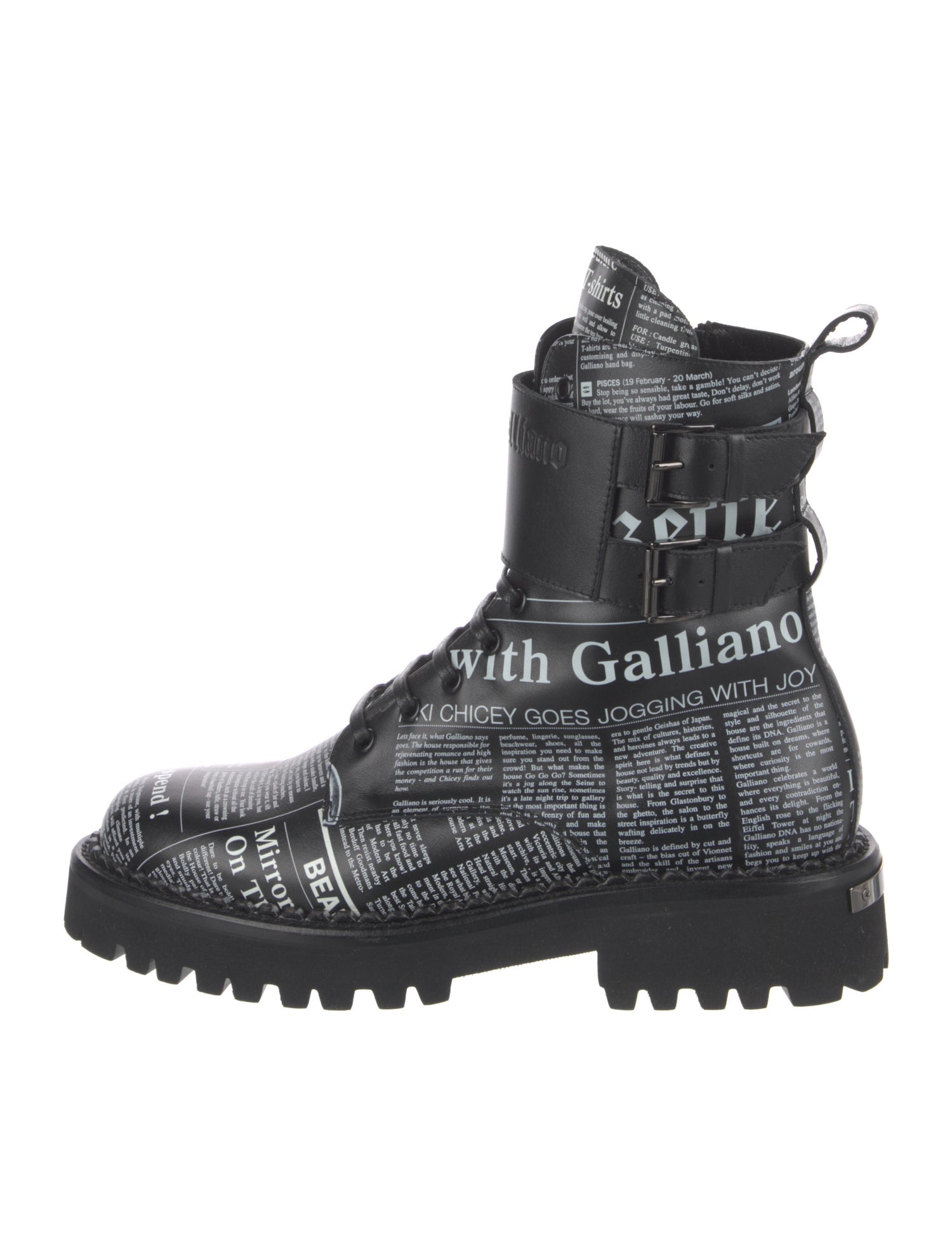 John Galliano Leather Printed Combat Boots
