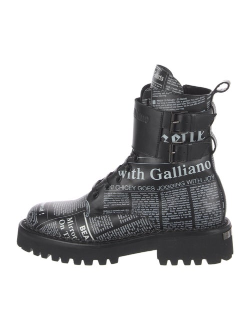 John Galliano Leather Printed Combat Boots