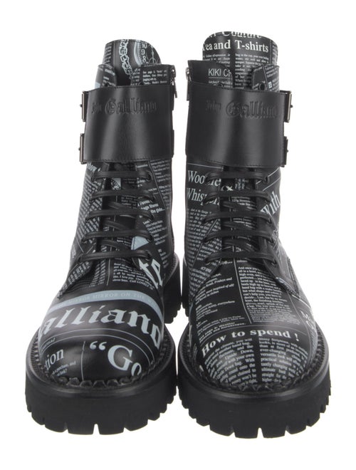 John Galliano Leather Printed Combat Boots