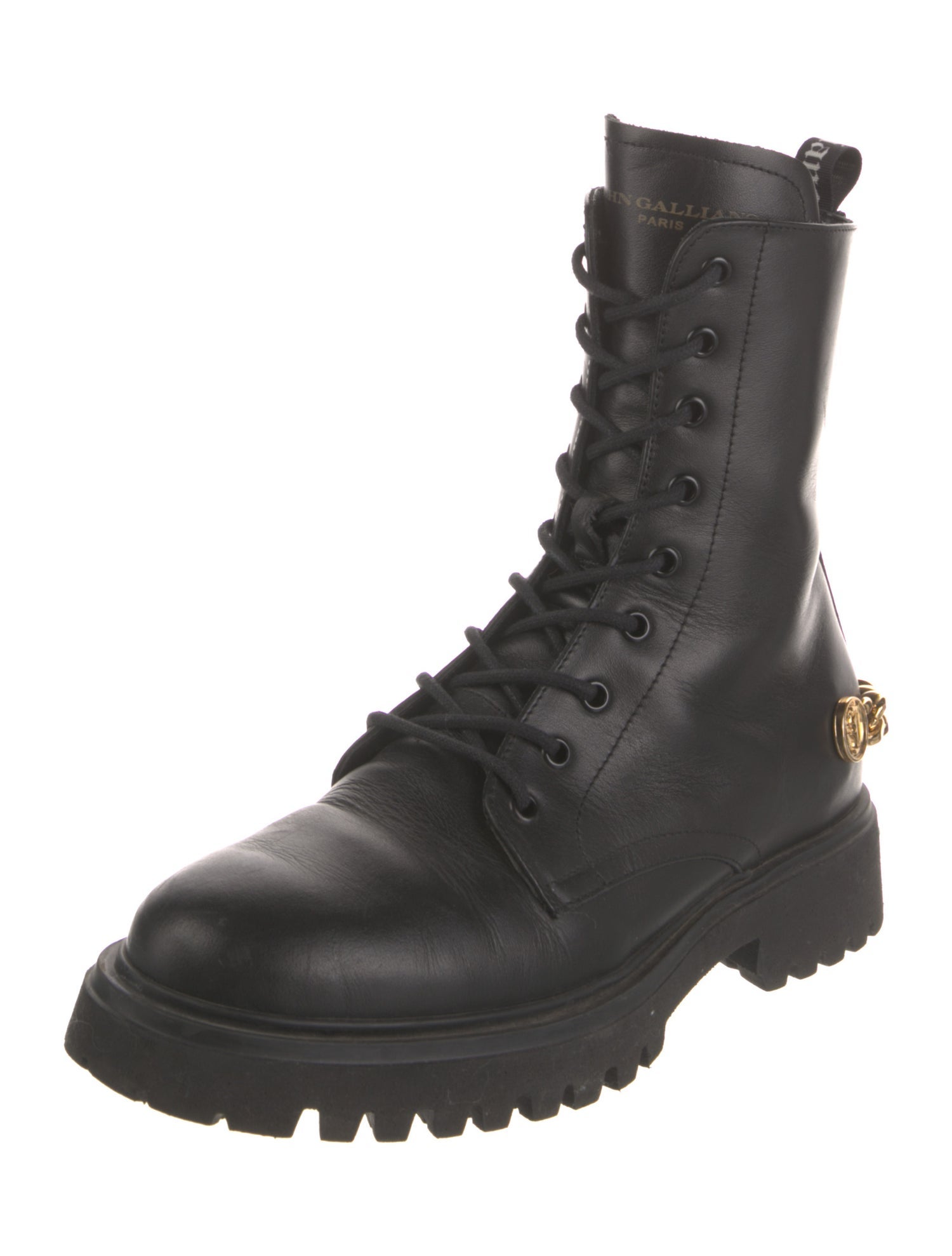 John Galliano Leather Chain-Link Accents Combat Boots