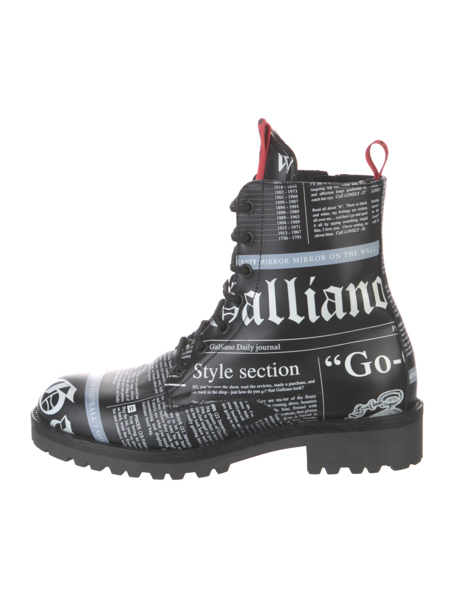 John Galliano Leather Printed Combat Boots
