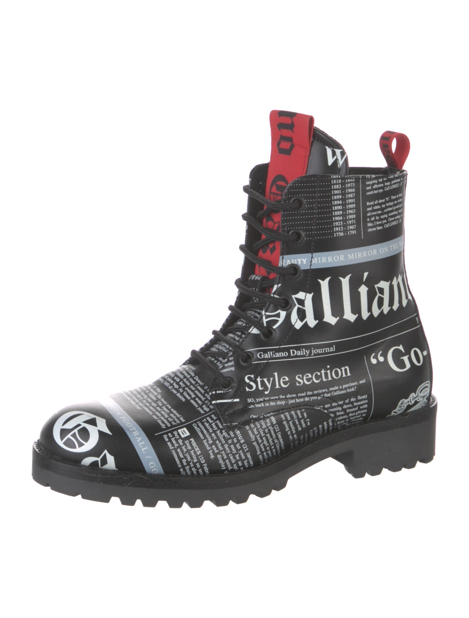 John Galliano Leather Printed Combat Boots