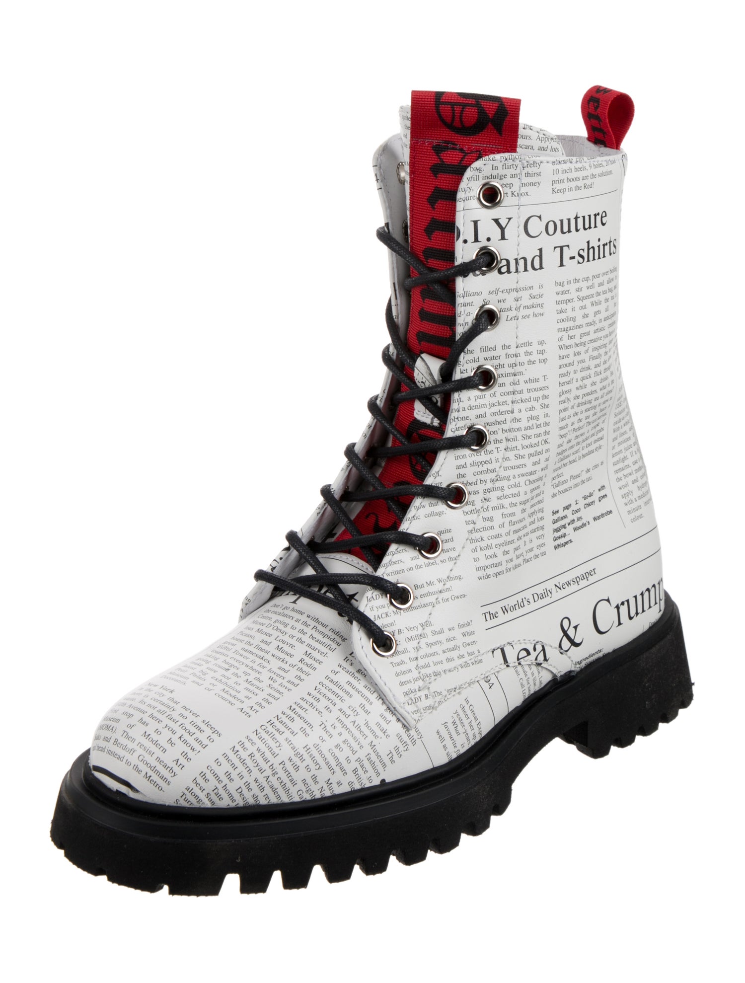 John Galliano Leather Printed Combat Boots