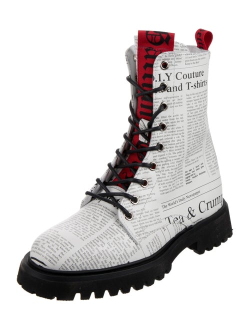 John Galliano Leather Printed Combat Boots