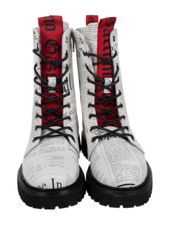 John Galliano Leather Printed Combat Boots