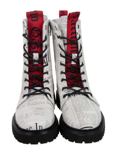 John Galliano Leather Printed Combat Boots