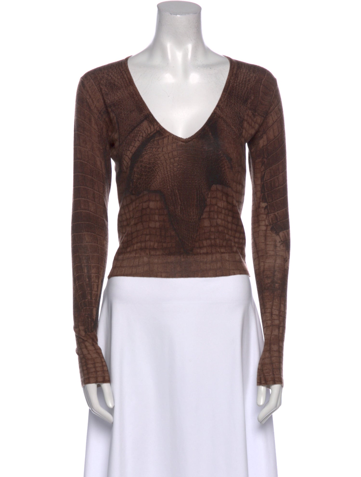 John Galliano Cashmere Animal Print Crop Top