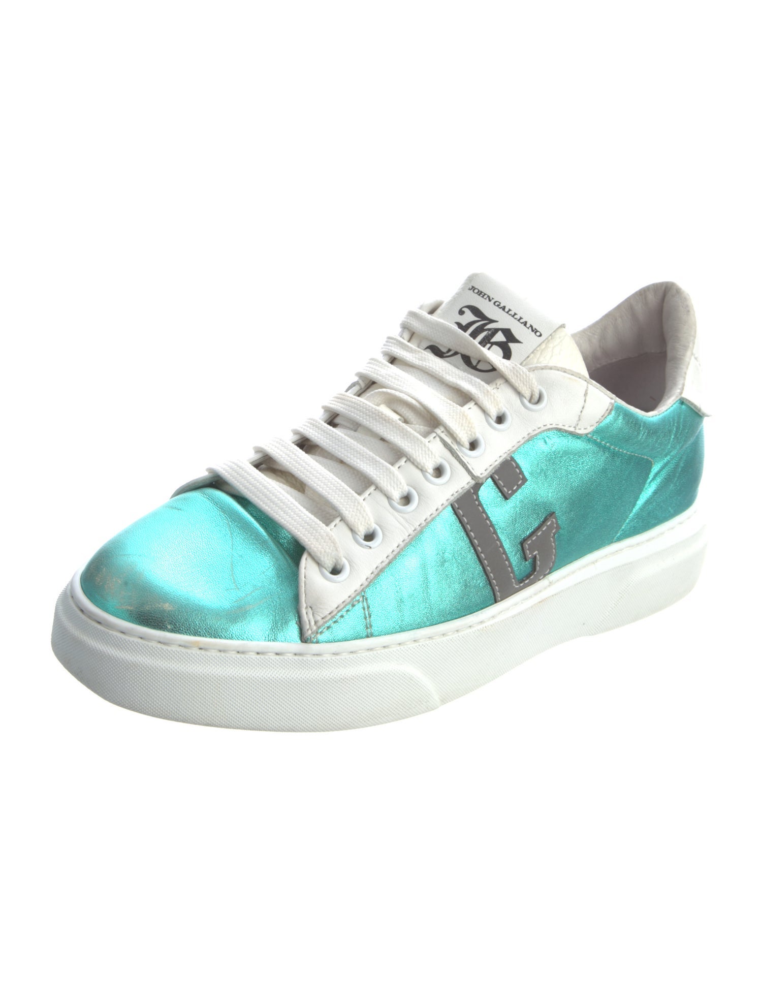 John Galliano Leather Colorblock Pattern Sneakers