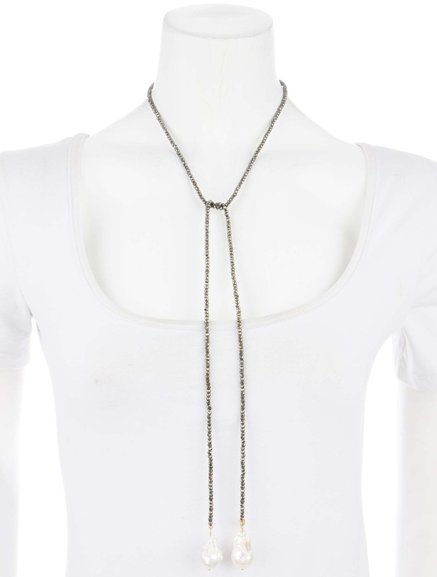 Joie DiGiovanni Pearl & Pyrite Classic Lariat Necklace