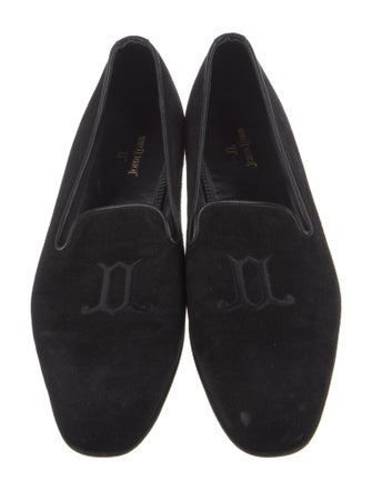John Lobb Suede Embroidered Accent Loafers