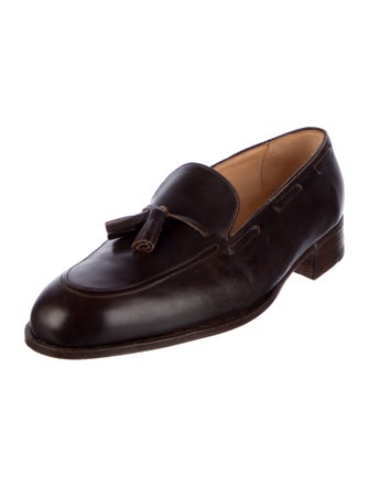 John Lobb Leather Tassel Accents Dress Loafers