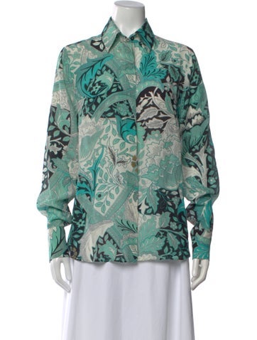 Pre-owned Jonathan Saunders Silk Patterned Top In Green