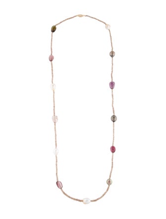 Joon Han 14K Cultured Pearl, Smoky Quartz & Tourmaline Beaded Station Necklace