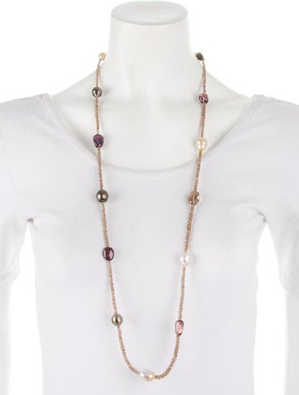 Joon Han 14K Cultured Pearl, Smoky Quartz & Tourmaline Beaded Station Necklace