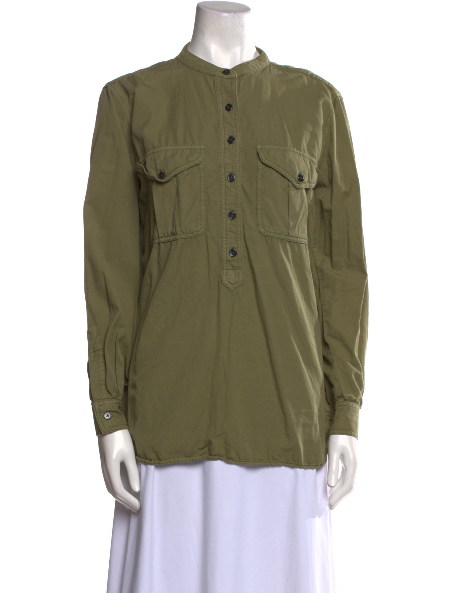 Joseph Mock Neck Long Sleeve Button-Up Top