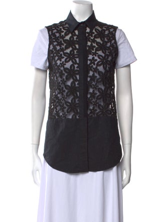 Joseph Lace Pattern Short Sleeve Button-Up Top