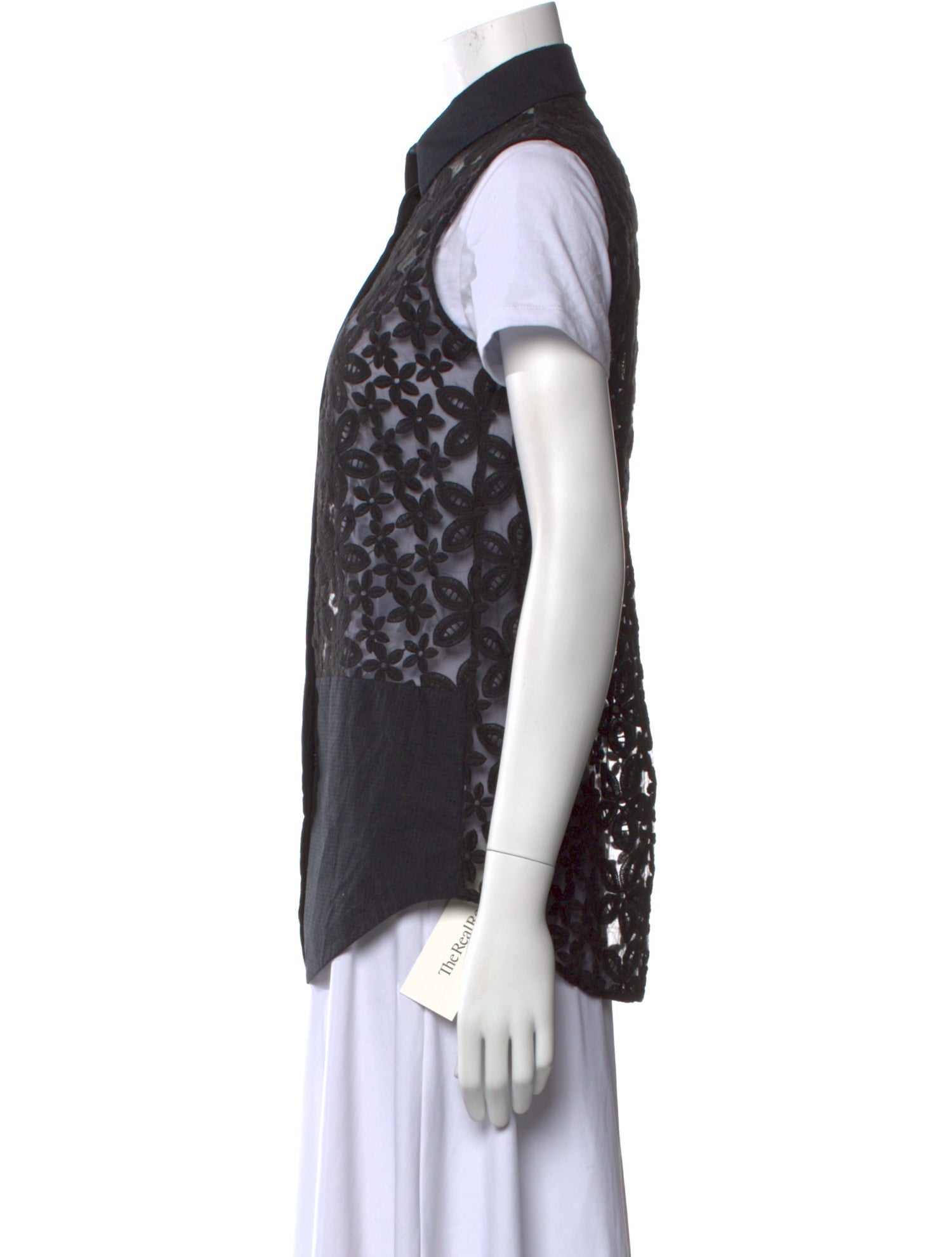 Joseph Lace Pattern Short Sleeve Button-Up Top