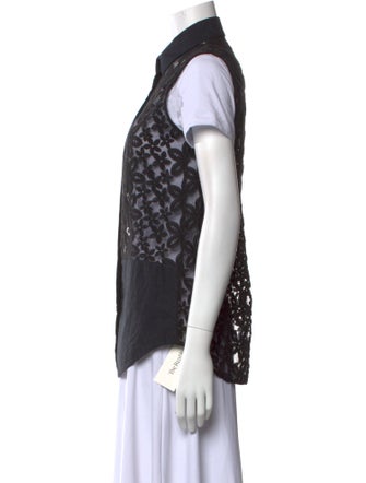 Joseph Lace Pattern Short Sleeve Button-Up Top