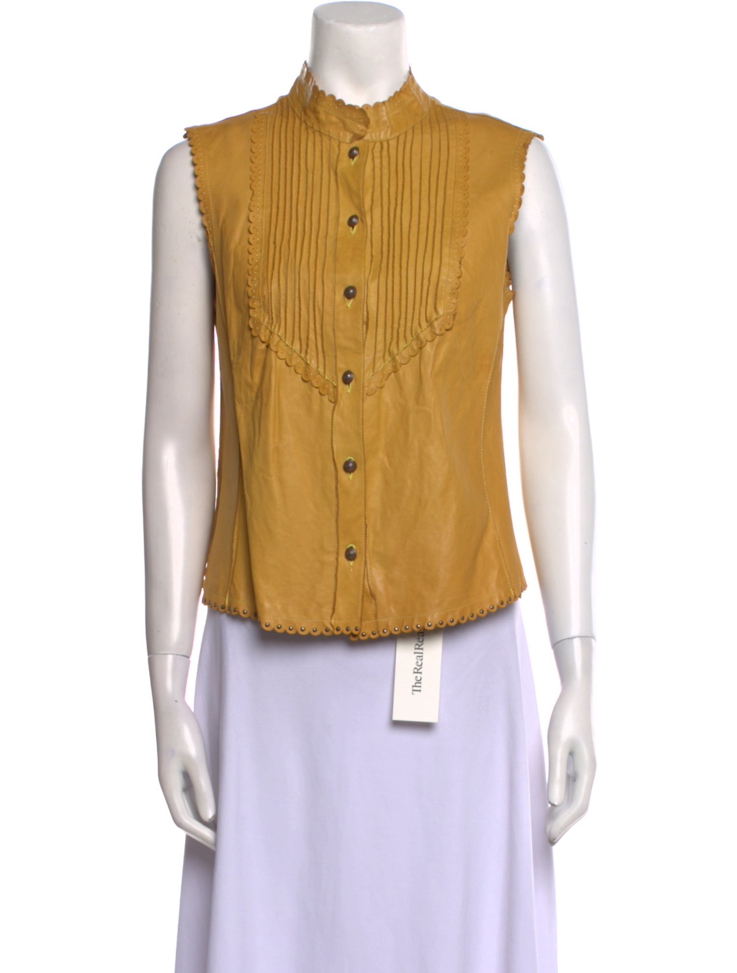 Joseph Lambskin Mock Neck Button-Up Top