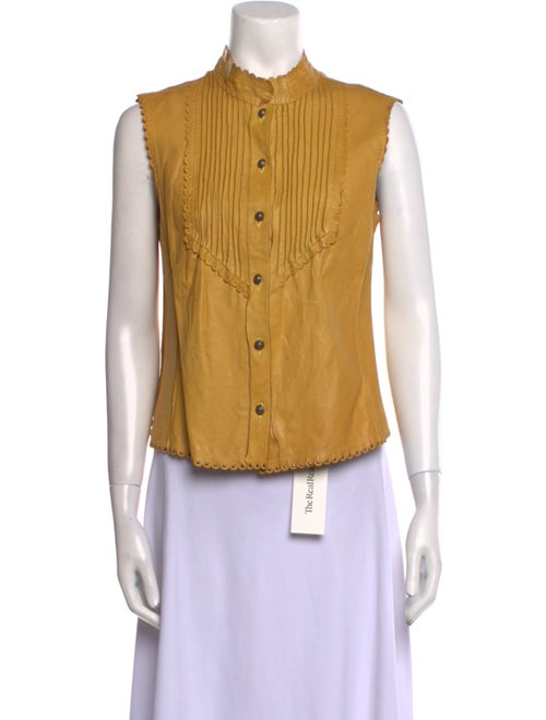 Joseph Lambskin Mock Neck Button-Up Top