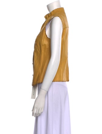 Joseph Lambskin Mock Neck Button-Up Top