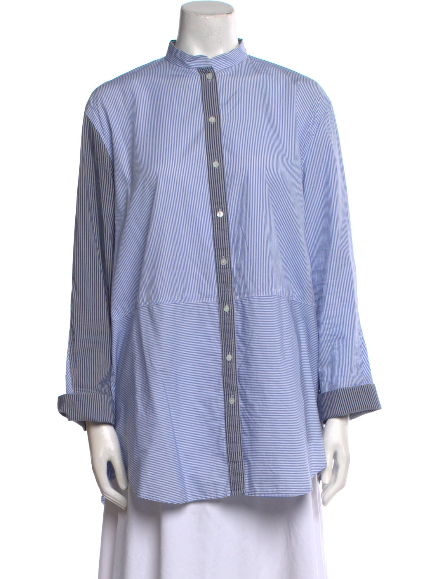 Joseph Striped Mock Neck Button-Up Top