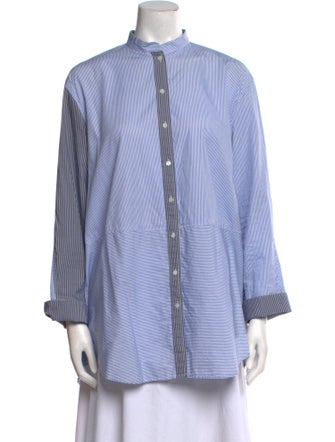 Joseph Striped Mock Neck Button-Up Top