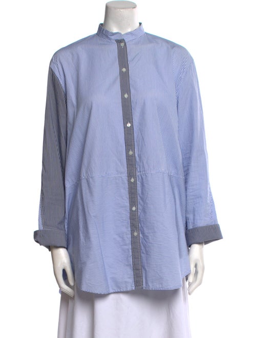 Joseph Striped Mock Neck Button-Up Top