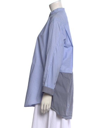 Joseph Striped Mock Neck Button-Up Top