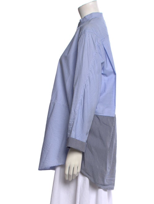 Joseph Striped Mock Neck Button-Up Top