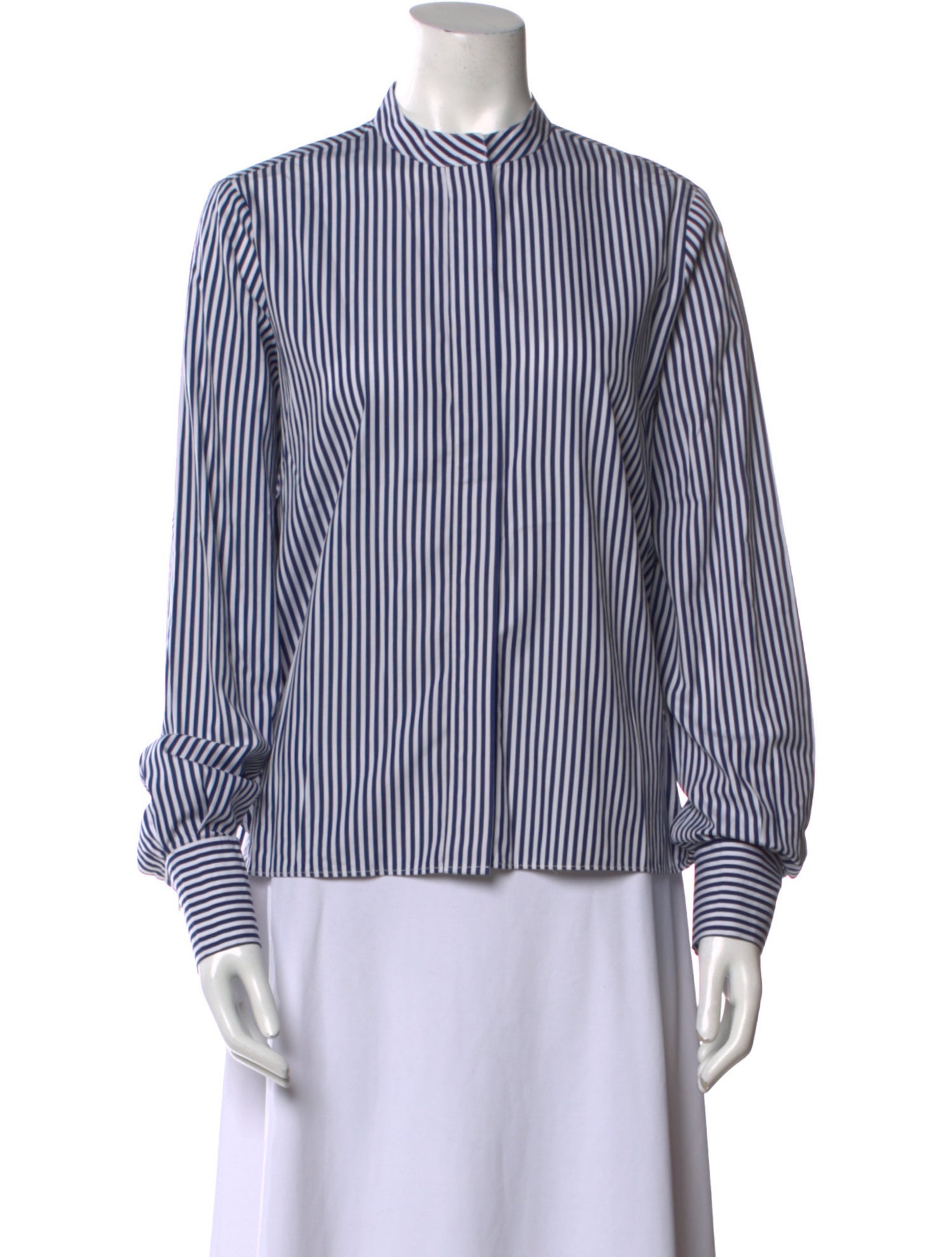 Joseph Striped Mock Neck Button-Up Top