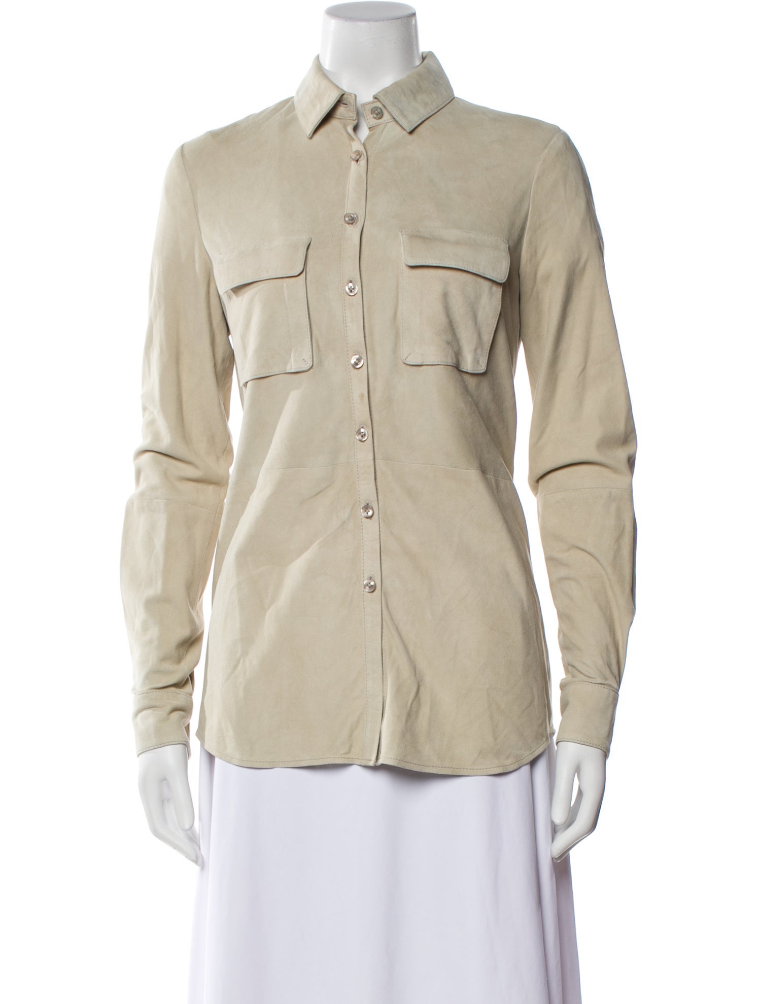 Joseph Calfskin Long Sleeve Button-Up Top