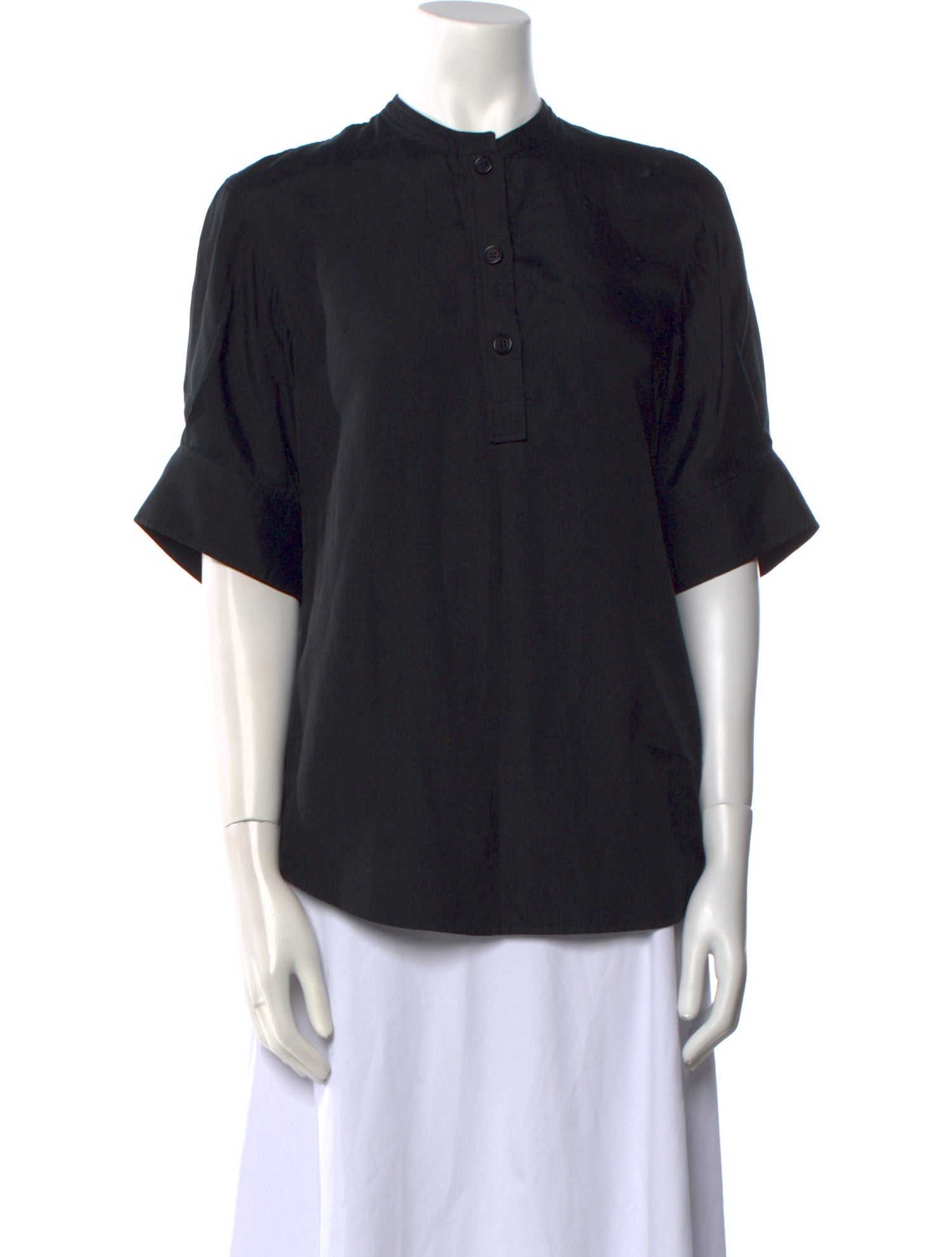 Joseph Crew Neck Short Sleeve Button-Up Top