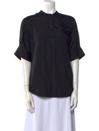 Joseph Crew Neck Short Sleeve Button-Up Top
