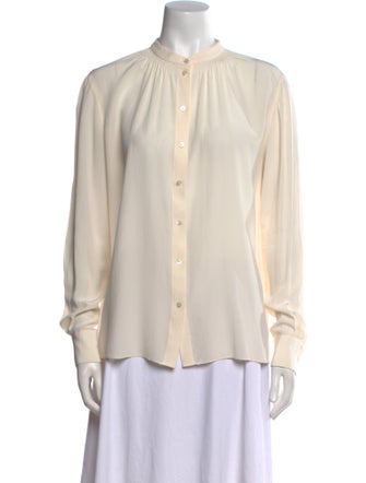 Joseph Silk Mock Neck Button-Up Top