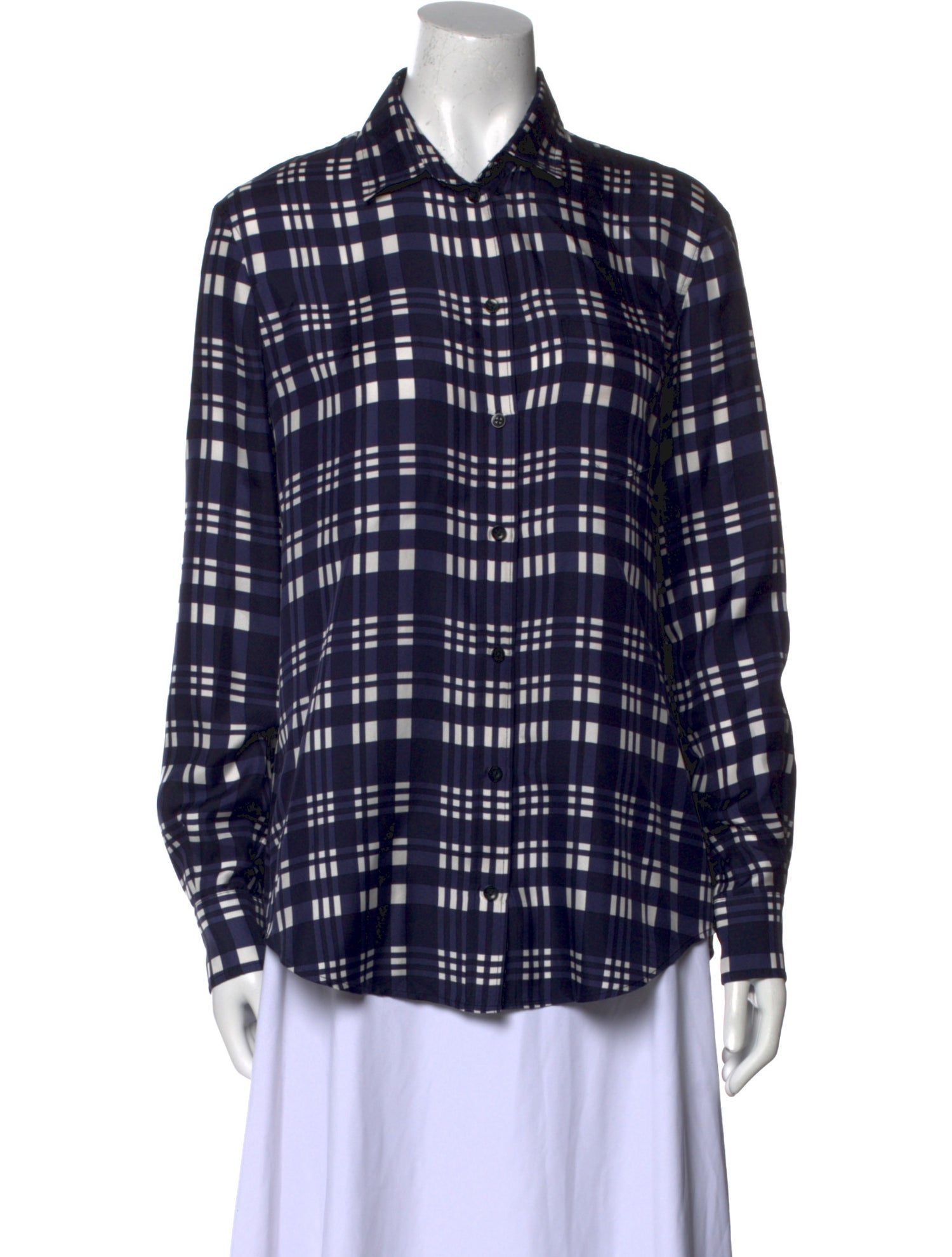 Joseph Silk Plaid Print Button-Up Top