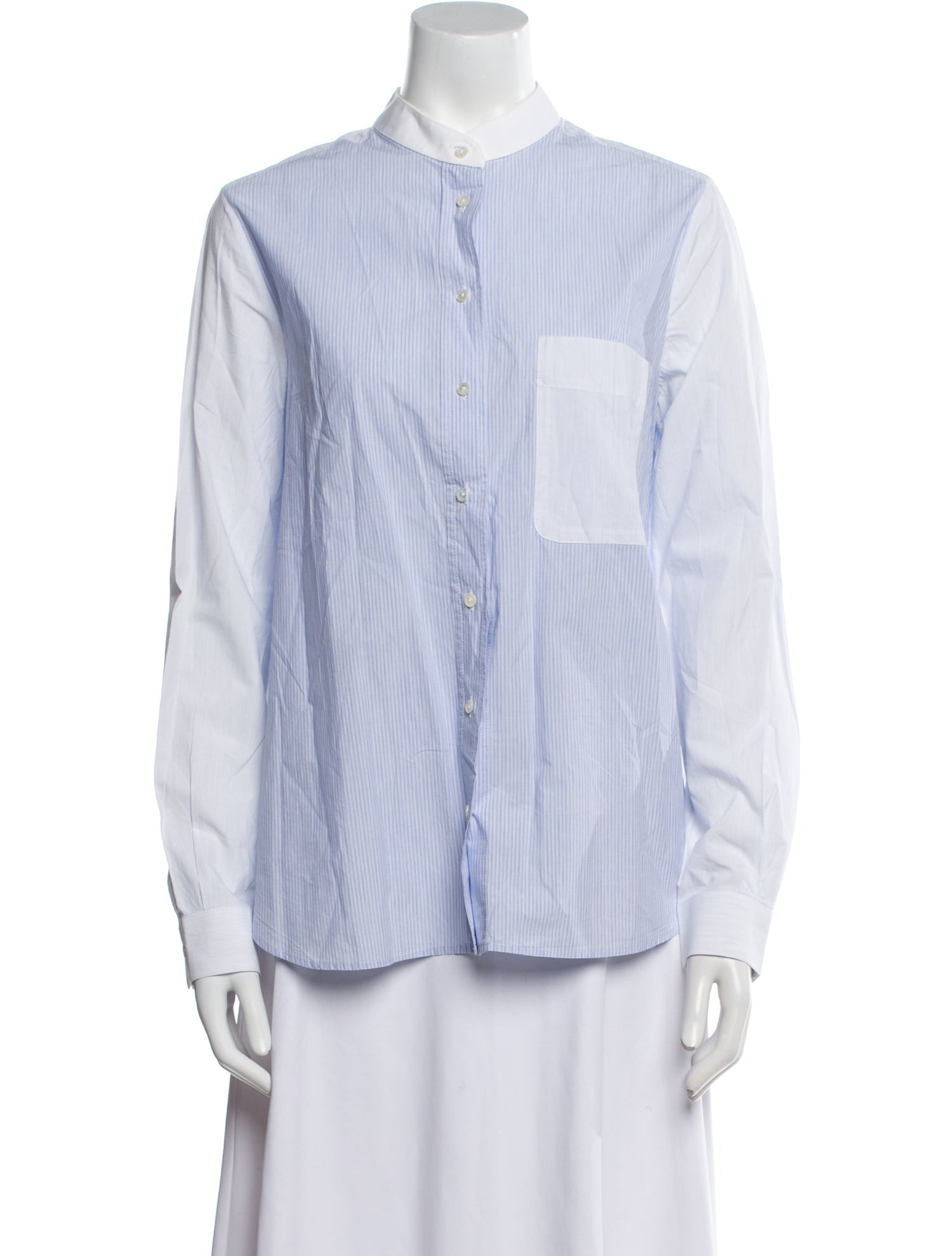 Joseph Striped Mock Neck Button-Up Top