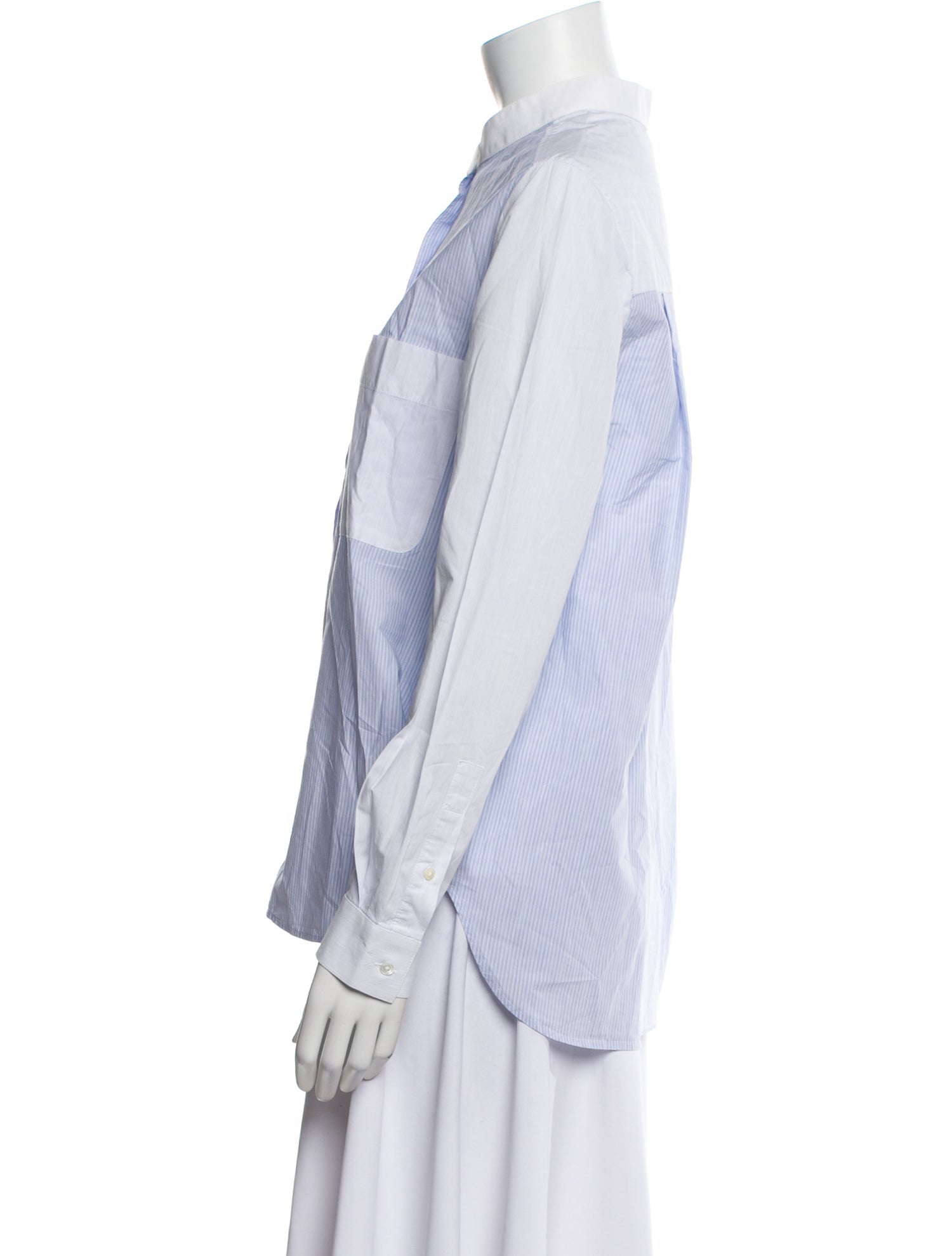 Joseph Striped Mock Neck Button-Up Top